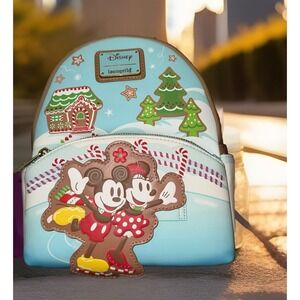 Loungefly Disney Gingerbread Mickey Minnie Mouse Mini Backpack New
